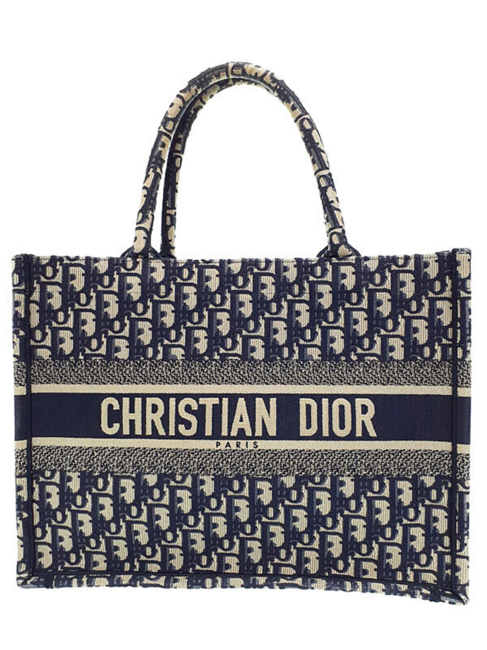 Christian Dior Gray Oblique Embroidered Book Tote jacquard Blue